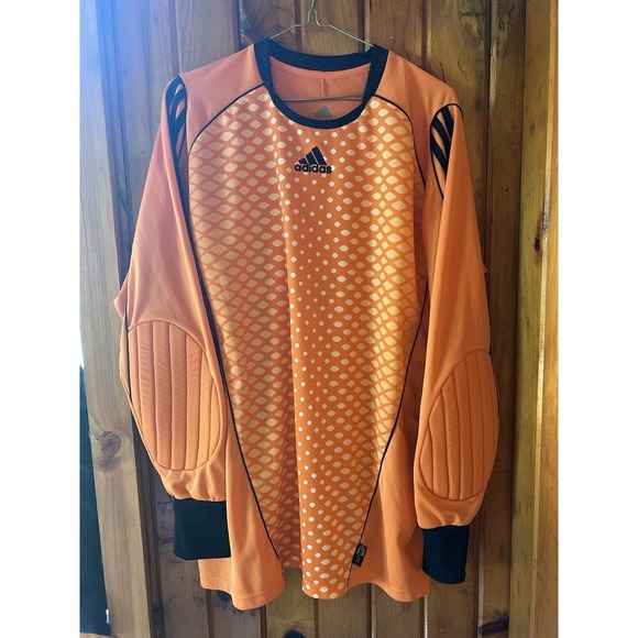 Adidas Shirt Mens Large Orange Black Clima365 Goalie Padded Elbows Soccer - Picture 1 of 3